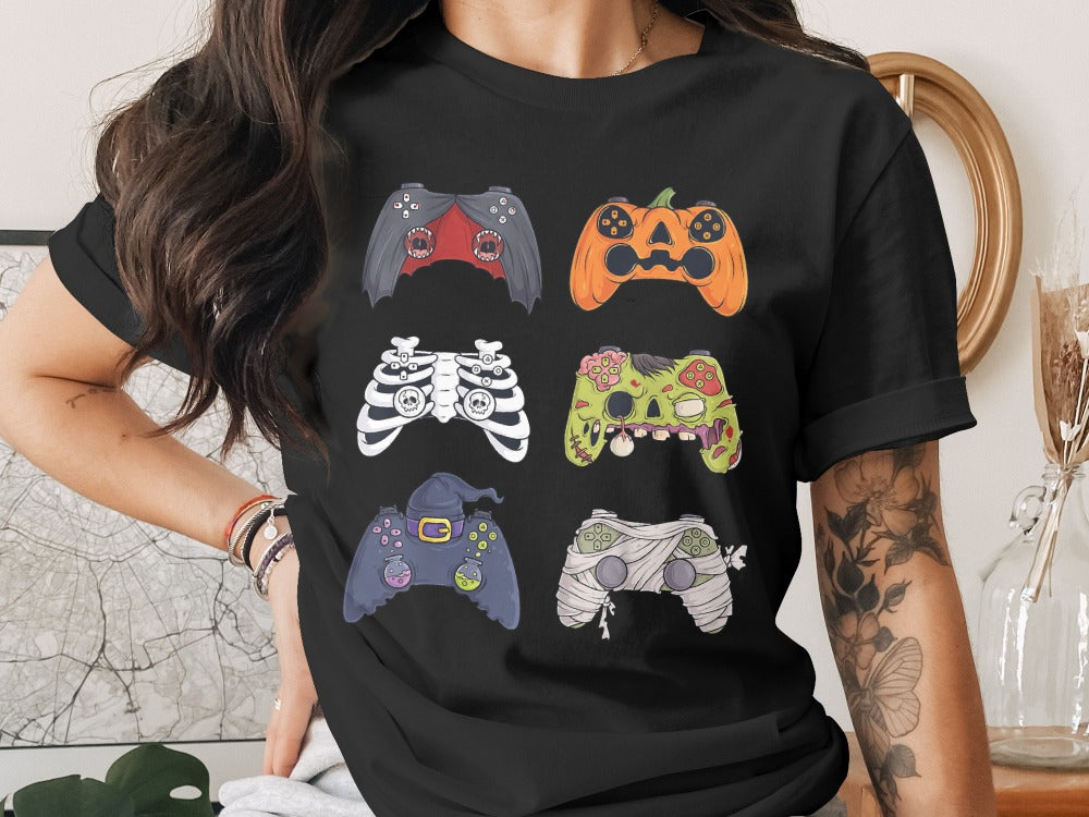Funny Halloween Skeleton Gamer Video Gaming Spooky controller T-Shirt