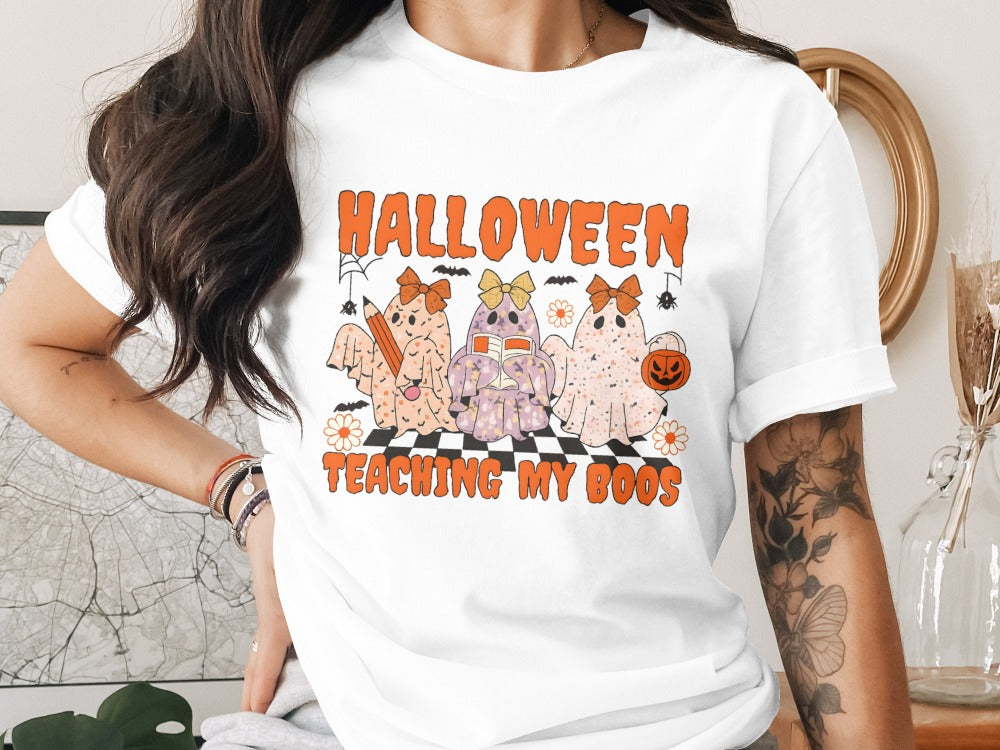 Halloween Spooky Teacher Ghost School Teachers Costume Classrooms T-Shirt