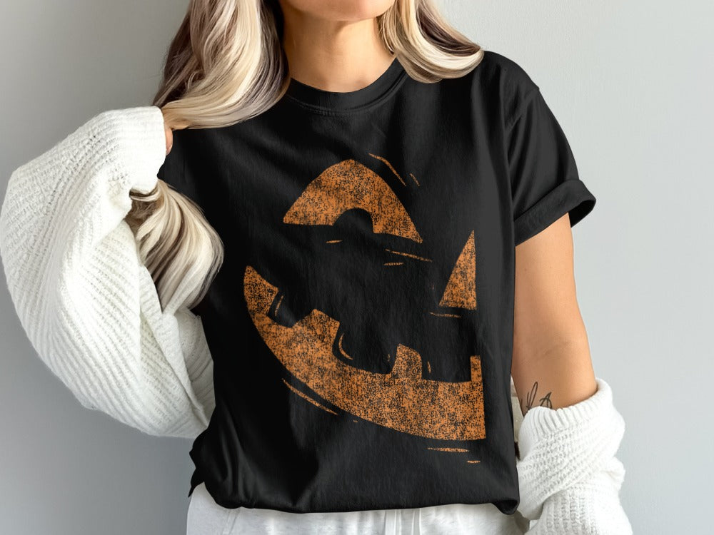 Spooky Couples Halloween Shirt Pumpkin Face Halloween Matching Couple T-Shirt