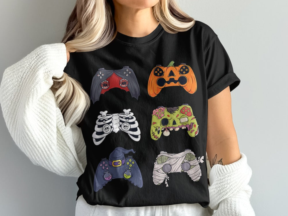Funny Halloween Skeleton Gamer Video Gaming Spooky controller T-Shirt