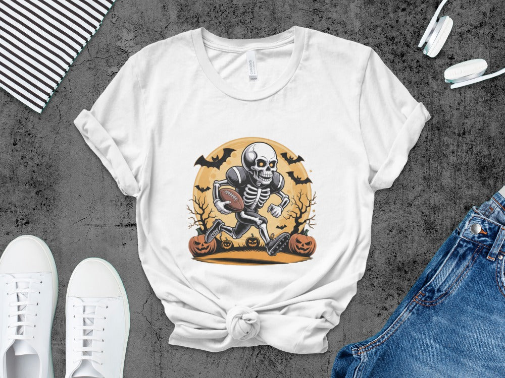 American Football Skeleton Halloween Spooky Sports Football Fan T-Shirt