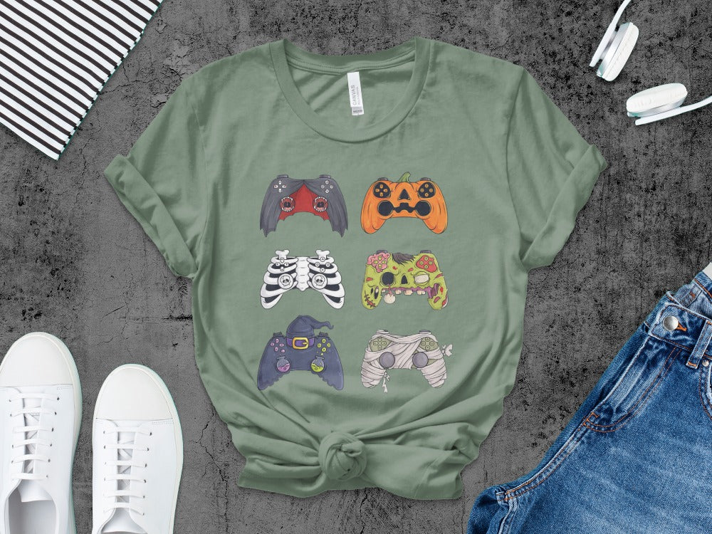 Funny Halloween Skeleton Gamer Video Gaming Spooky controller T-Shirt