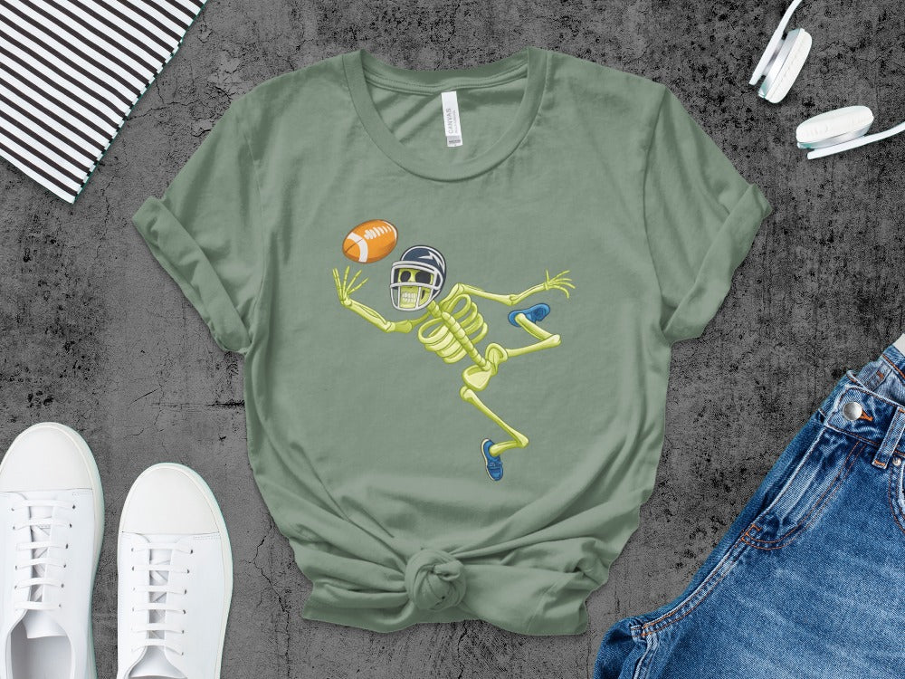 American Football Skeleton Halloween Spooky Sports Football Fan T-Shirt