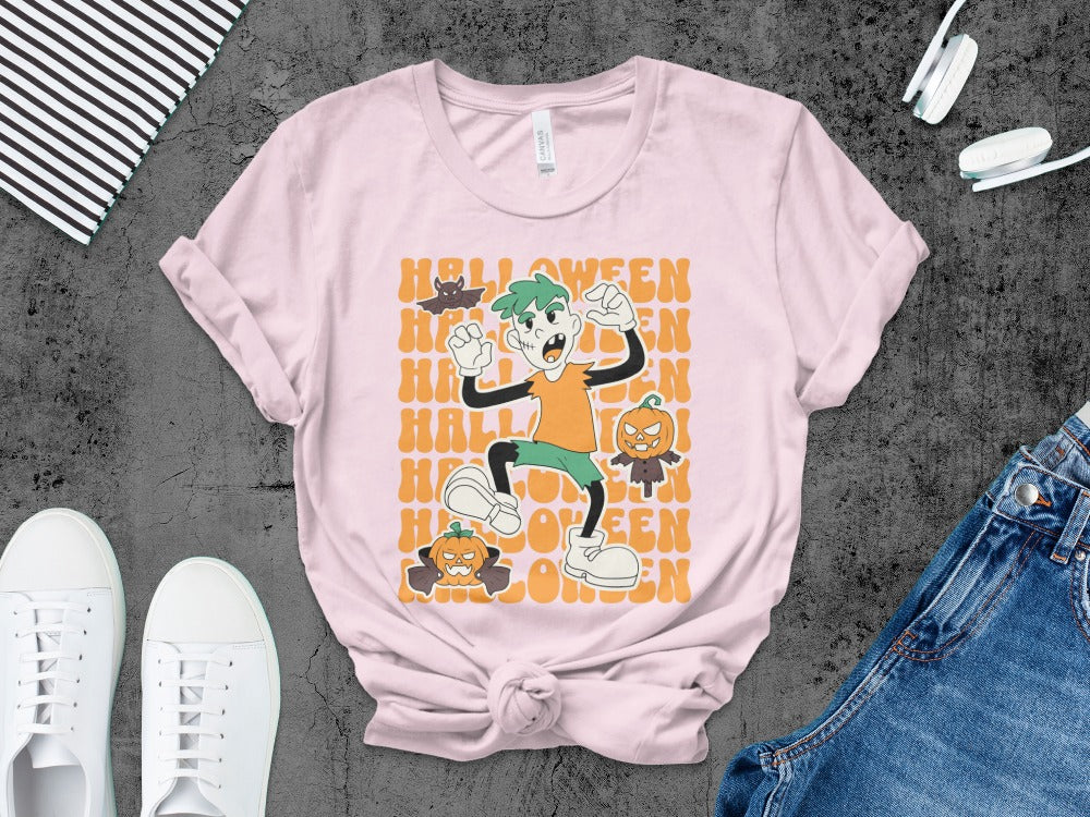 Boys Halloween skeletons Kids Pumpkin Spooky Ghost T-Shirt