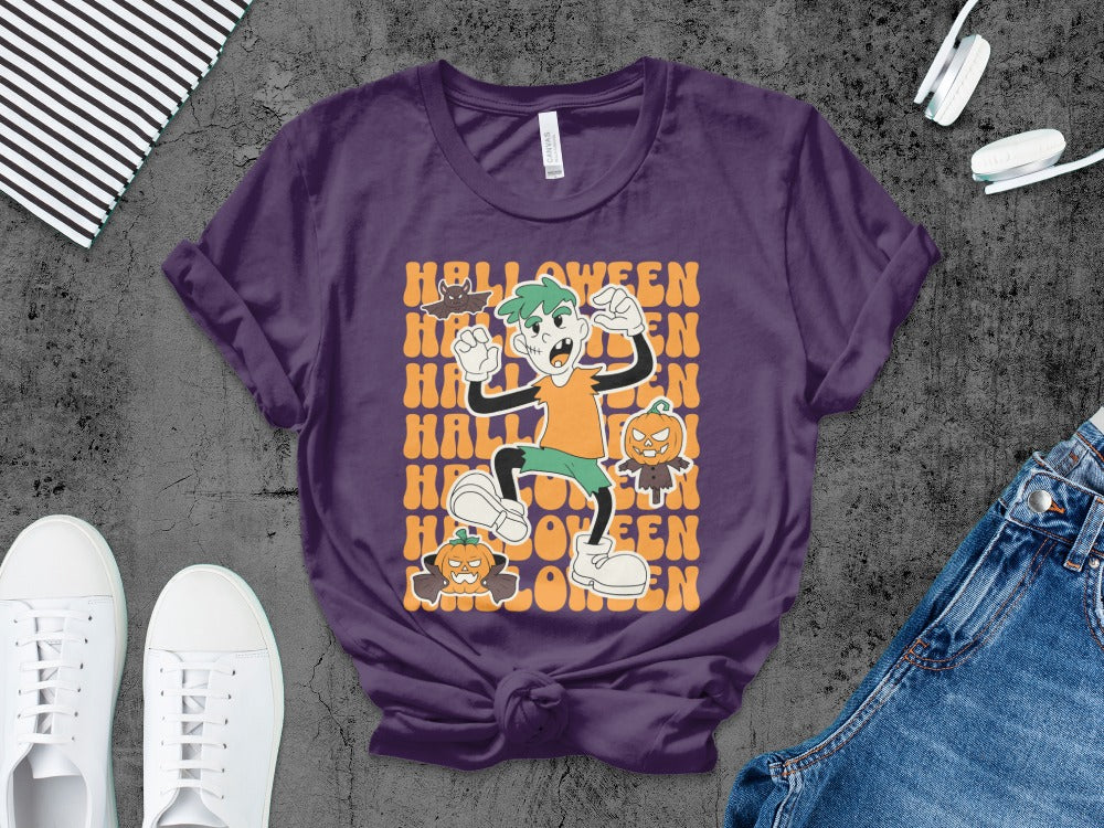 Boys Halloween skeletons Kids Pumpkin Spooky Ghost T-Shirt