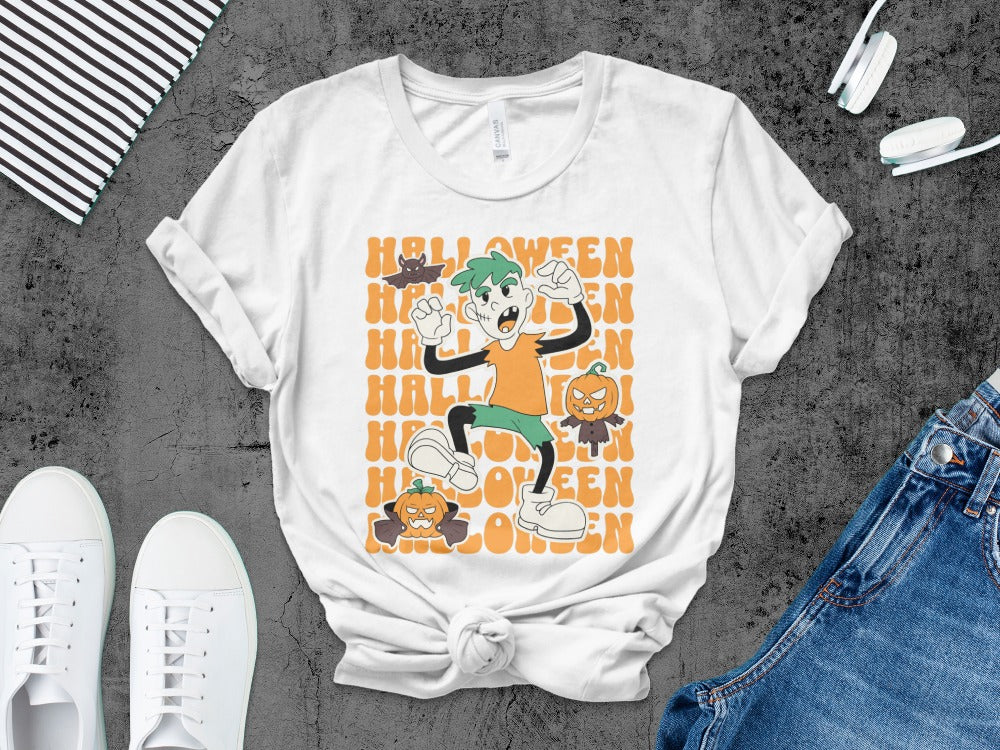 Boys Halloween skeletons Kids Pumpkin Spooky Ghost T-Shirt