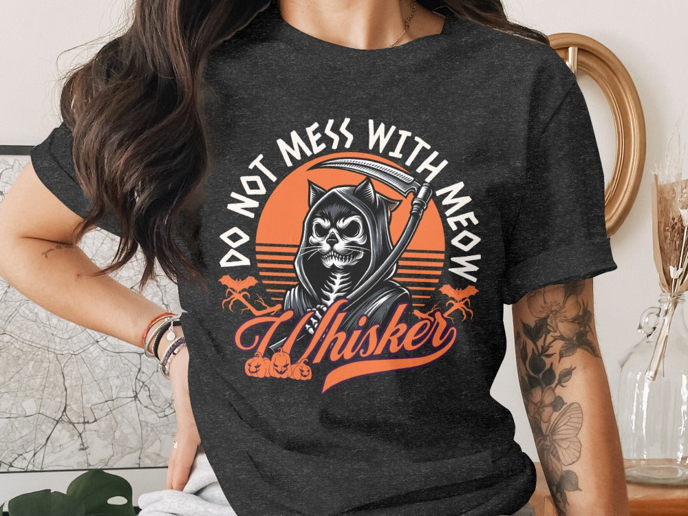 Skeleton Halloween Black Cat Do Not Mess With The Meow  Pumpkin Ghost Spooky Season T-Shirt