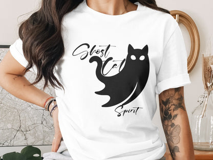 Skeleton Halloween Black Ghost Cat Spirit Cat Pumpkin Ghost Spooky Season T-Shirt