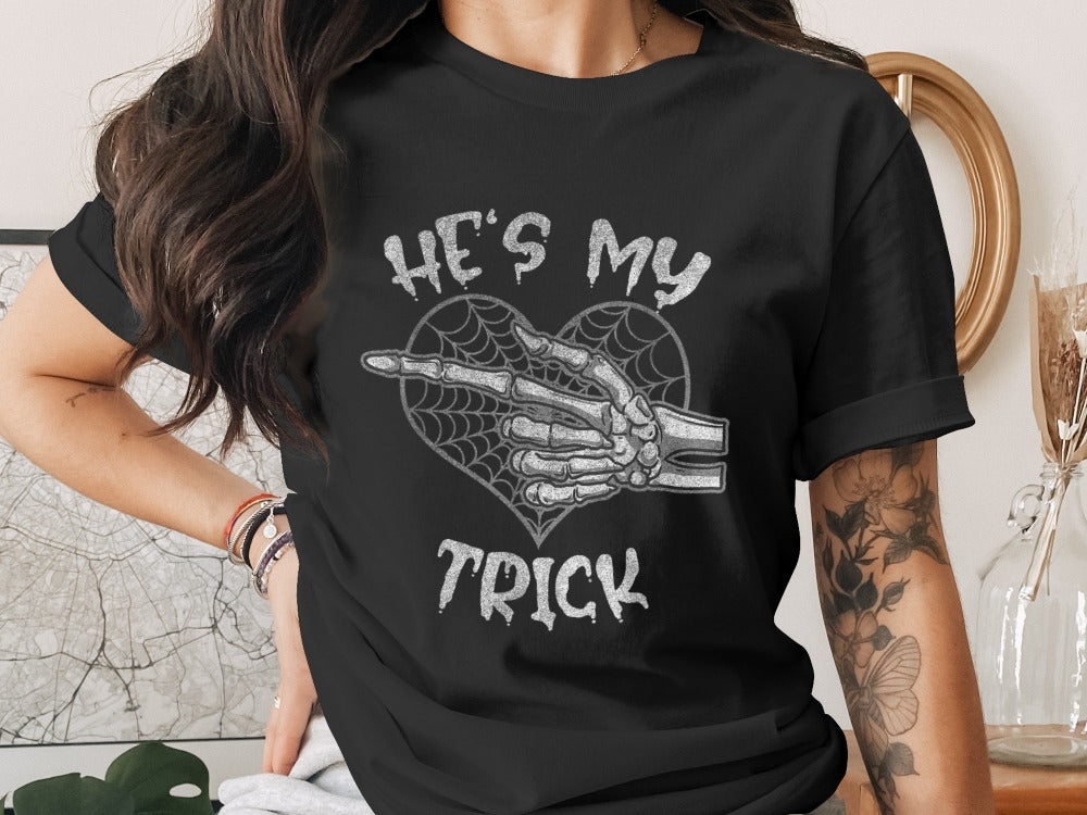 He's My Trick Funny Halloween Matching Couple Girlfriend T-Shirt