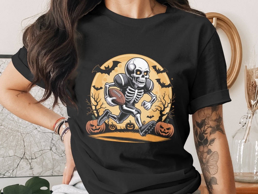 American Football Skeleton Halloween Spooky Sports Football Fan T-Shirt