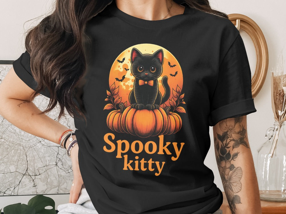 Spooky Kitty  Halloween Black Cat Pumpkin Ghost Spooky Season T-Shirt