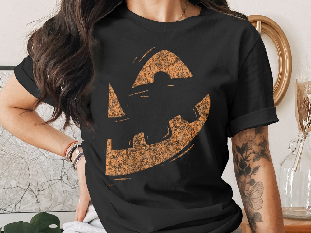 Spooky Couples Halloween Shirt Pumpkin Face Halloween Matching Couple T-Shirt