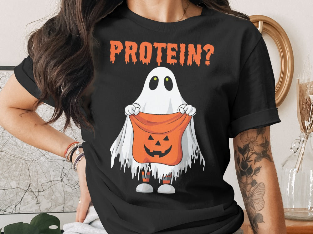 Working Out Ghost Gym Halloween Fitness Weightlifting Horror Exercise T-Shirt