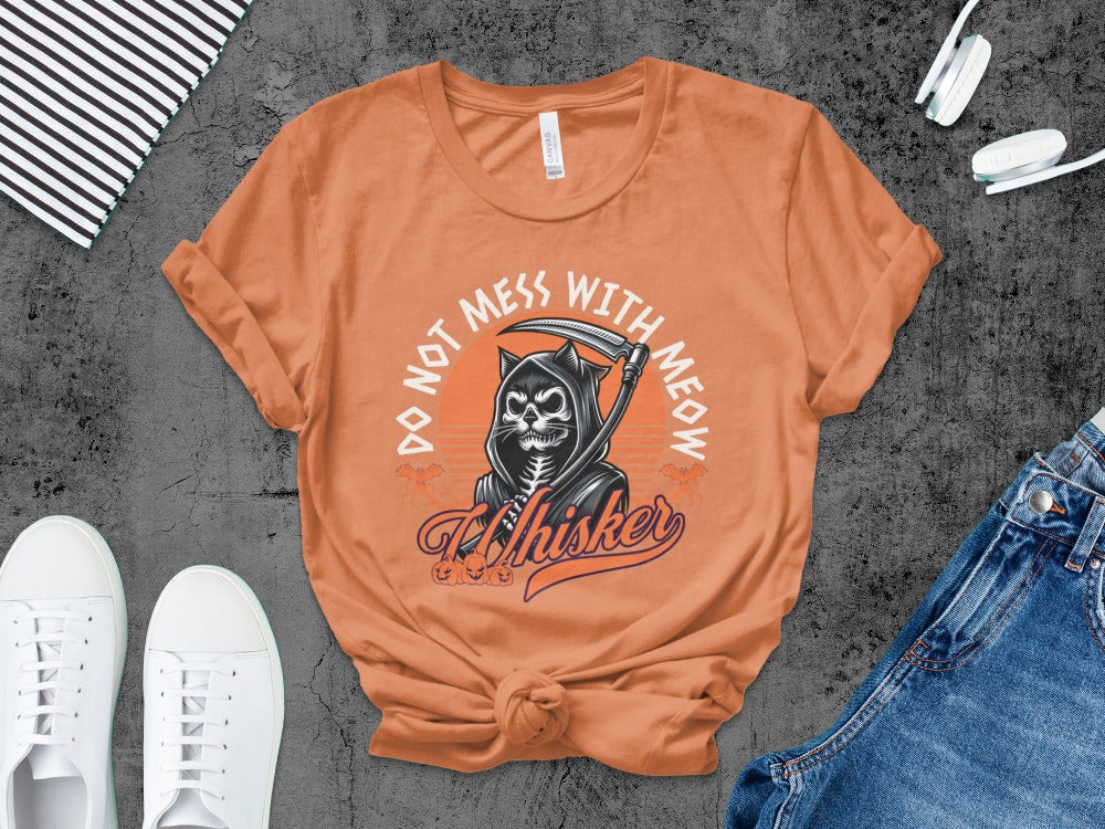 Skeleton Halloween Black Cat Do Not Mess With The Meow  Pumpkin Ghost Spooky Season T-Shirt