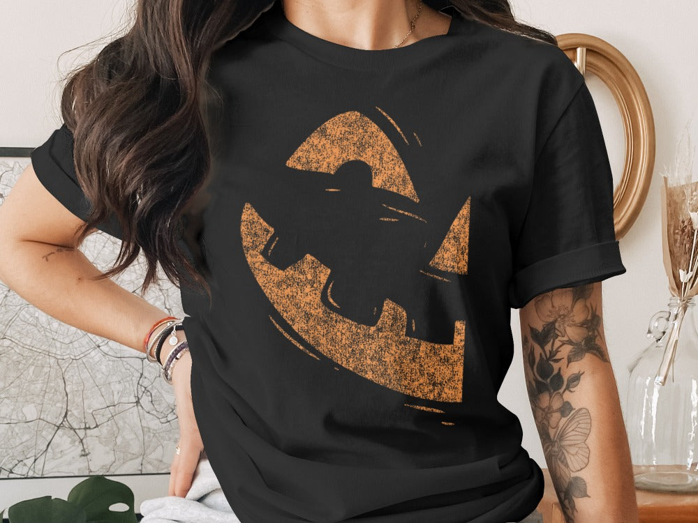 Spooky Couples Halloween Shirt Pumpkin Face Halloween Matching Couple T-Shirt