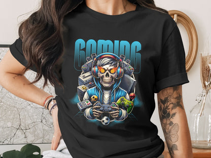 Funny Halloween Skeleton Gamer Video Gaming Spooky controller T-Shirt