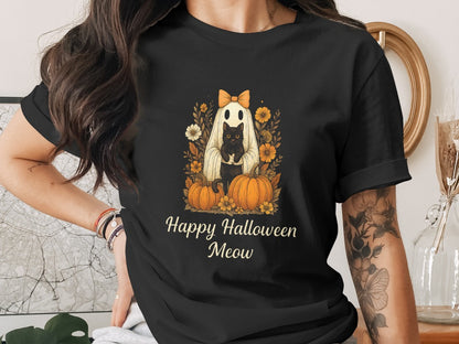 Happy Halloween Cat T-Shirt Skeleton Halloween Black Cat Pumpkin Ghost Spooky Season T-Shirt