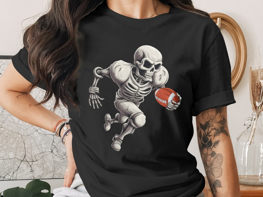 American Football Skeleton Halloween Spooky Sports Football Fan T-Shirt