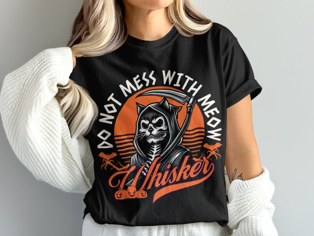 Skeleton Halloween Black Cat Do Not Mess With The Meow  Pumpkin Ghost Spooky Season T-Shirt