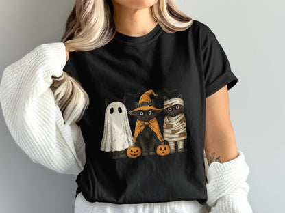 Halloween Cats Spooky Season Fall keleton Halloween Black Cat Pumpkin Ghost Spooky Season T-Shirt