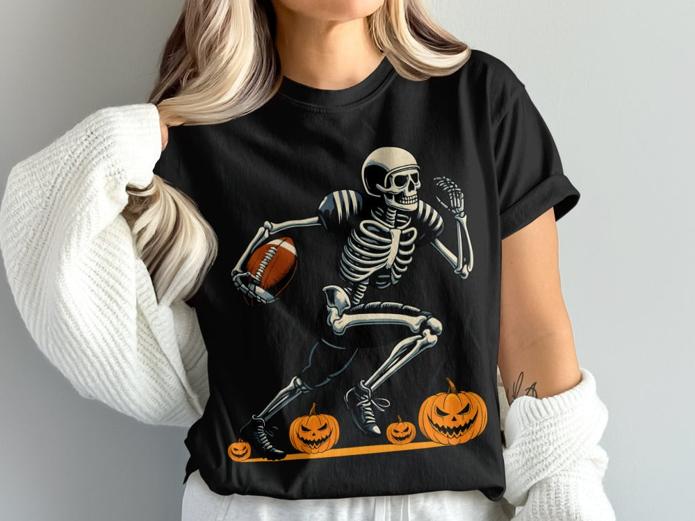 American Football Skeleton Halloween Spooky Sports Football Fan T-Shirt