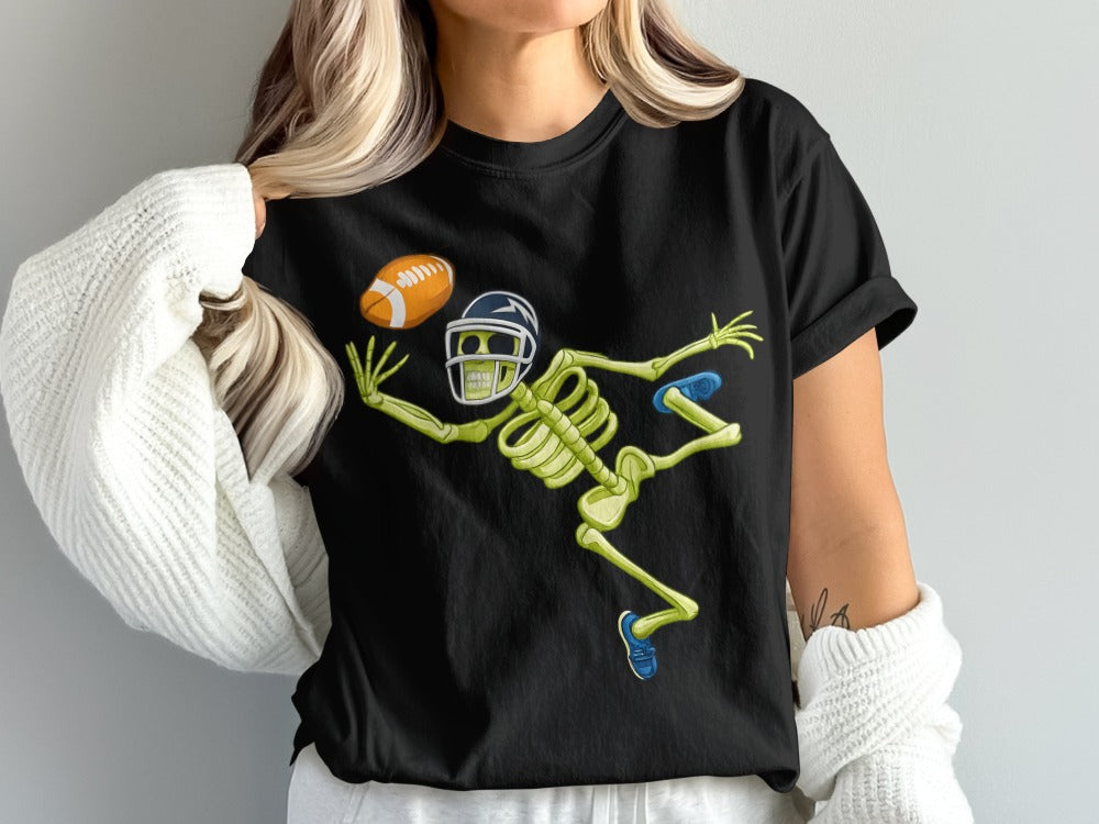 American Football Skeleton Halloween Spooky Sports Football Fan T-Shirt
