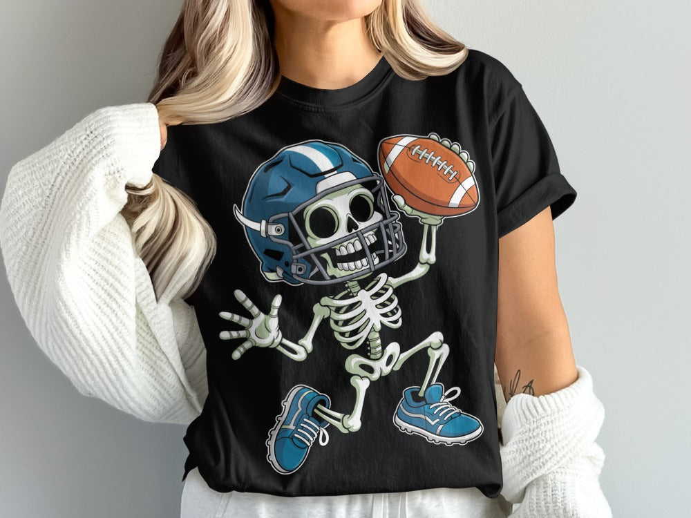 American Football Skeleton Halloween Spooky Sports Football Fan T-Shirt