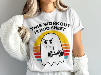 Working Out Ghost Gym Halloween Fitness Weightlifting Horror Exercise T-Shirt
