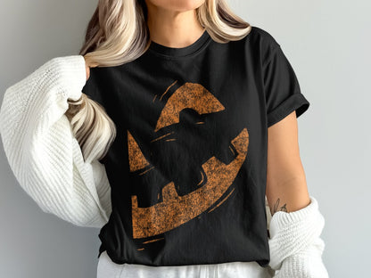 Spooky Couples Halloween Shirt Pumpkin Face Halloween Matching Couple T-Shirt