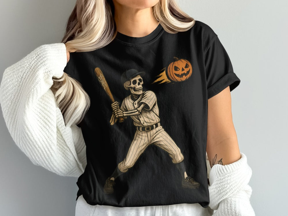 Baseball Player Halloween Pumpkin Skeleton Ghost Boo Spooky T-Shirt