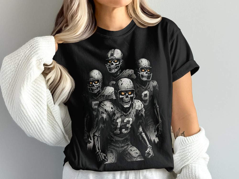 American Football Skeleton Halloween Spooky Sports Football Fan T-Shirt
