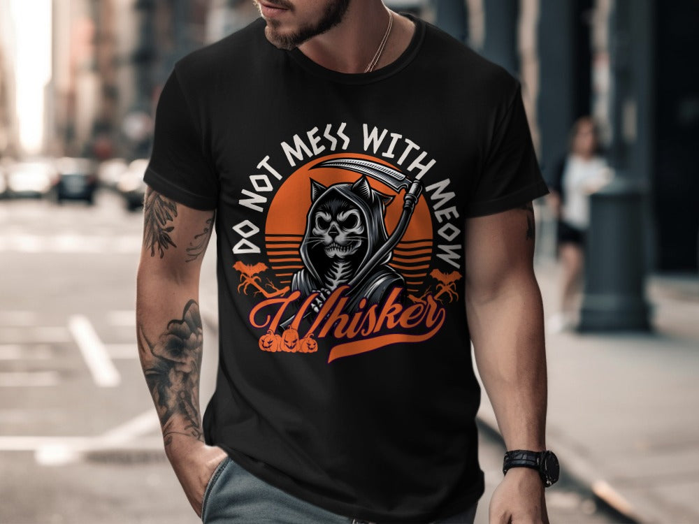 Skeleton Halloween Black Cat Do Not Mess With The Meow  Pumpkin Ghost Spooky Season T-Shirt
