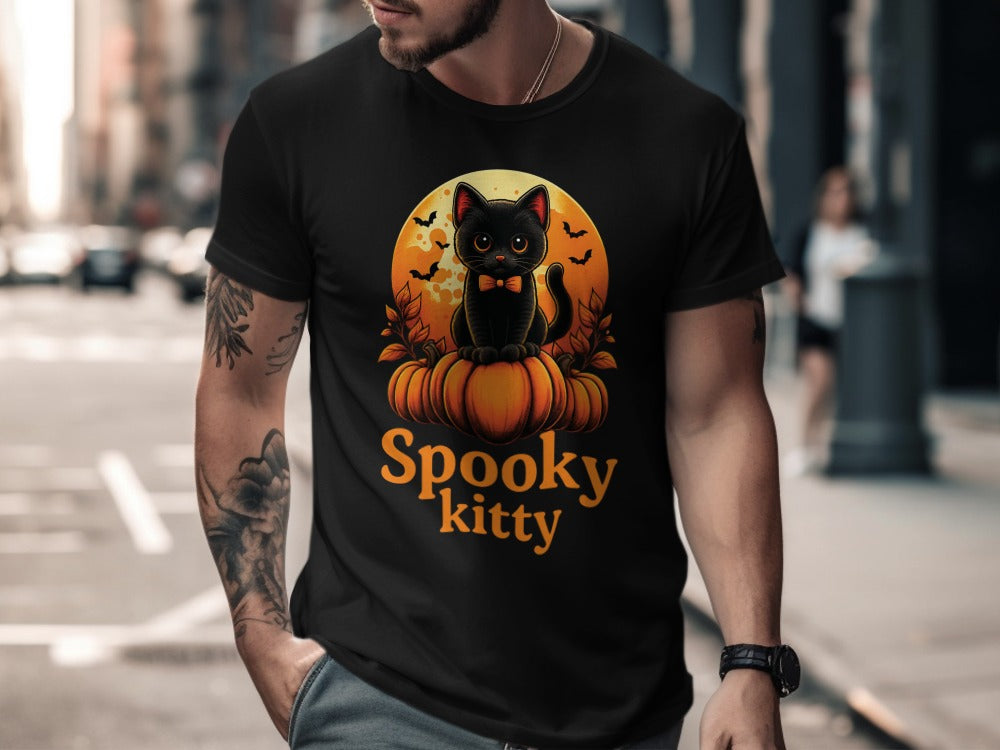 Spooky Kitty  Halloween Black Cat Pumpkin Ghost Spooky Season T-Shirt