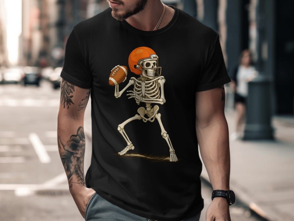 American Football Skeleton Halloween Spooky Sports Football Fan T-Shirt