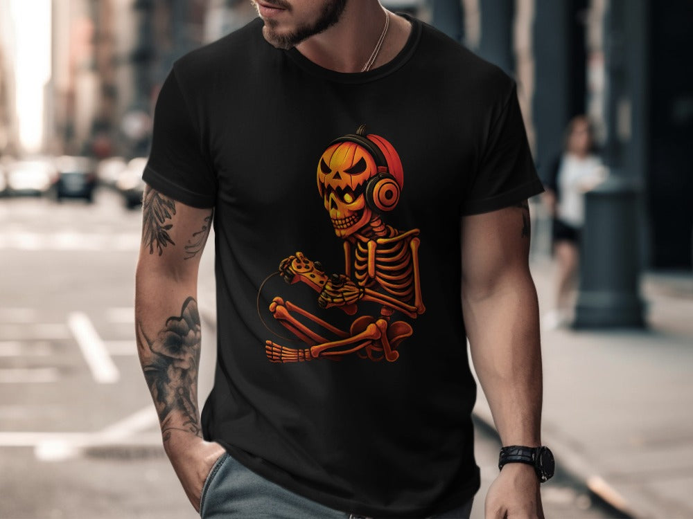 Funny Halloween Skeleton Gamer Video Gaming Spooky controller T-Shirt