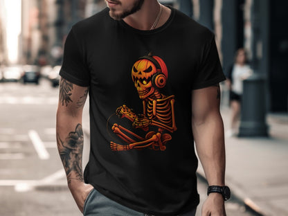 Funny Halloween Skeleton Gamer Video Gaming Spooky controller T-Shirt