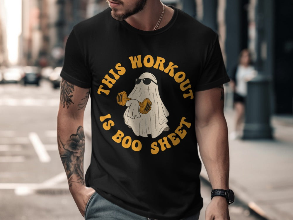 This Workout Is Boo Sheet Working Out Ghost Gym Halloween Fitness Weightlifting Horror Exercise T-Shirt