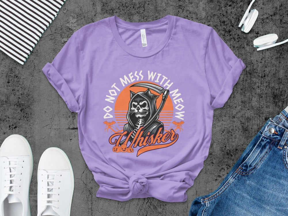 Skeleton Halloween Black Cat Do Not Mess With The Meow  Pumpkin Ghost Spooky Season T-Shirt