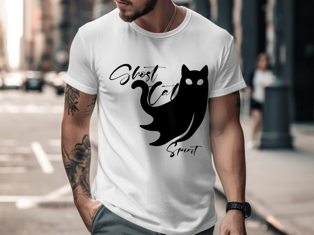 Skeleton Halloween Black Ghost Cat Spirit Cat Pumpkin Ghost Spooky Season T-Shirt