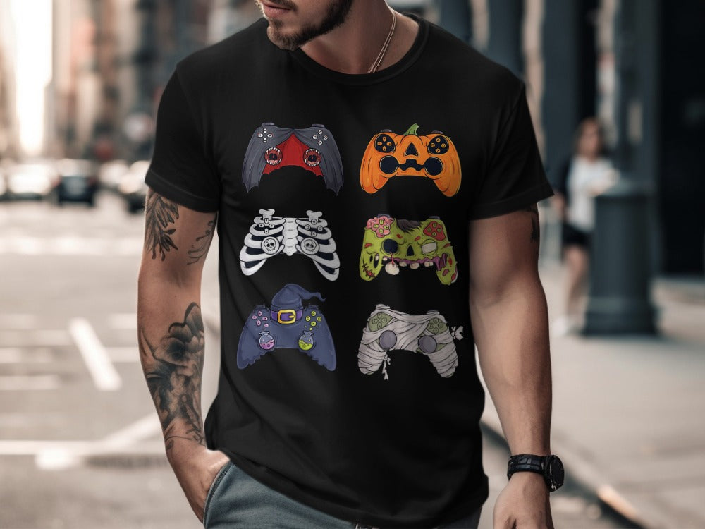 Funny Halloween Skeleton Gamer Video Gaming Spooky controller T-Shirt