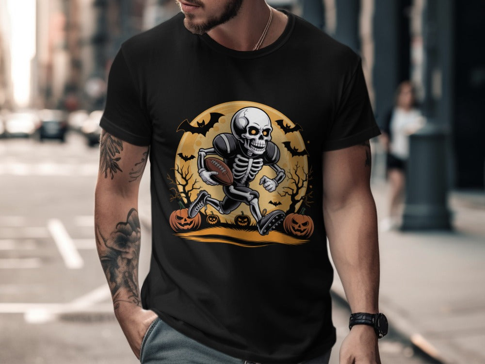 American Football Skeleton Halloween Spooky Sports Football Fan T-Shirt