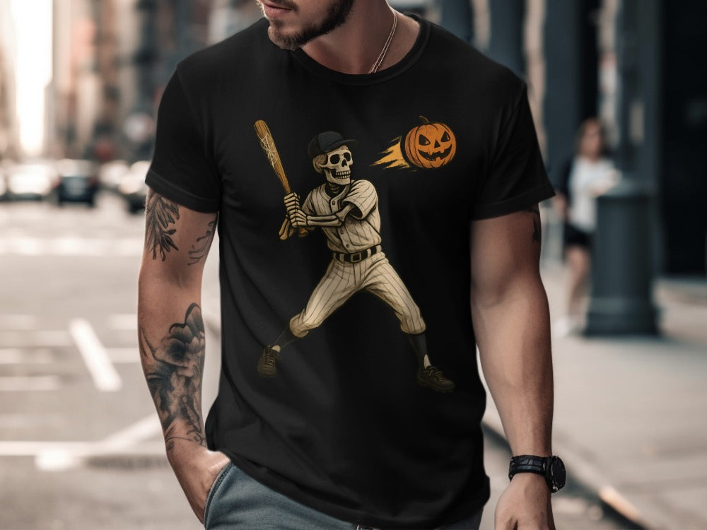 Baseball Player Halloween Pumpkin Skeleton Ghost Boo Spooky T-Shirt