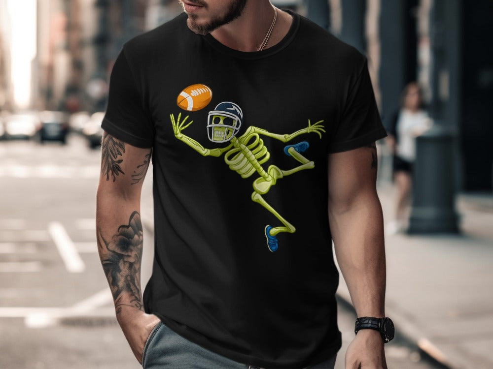 American Football Skeleton Halloween Spooky Sports Football Fan T-Shirt