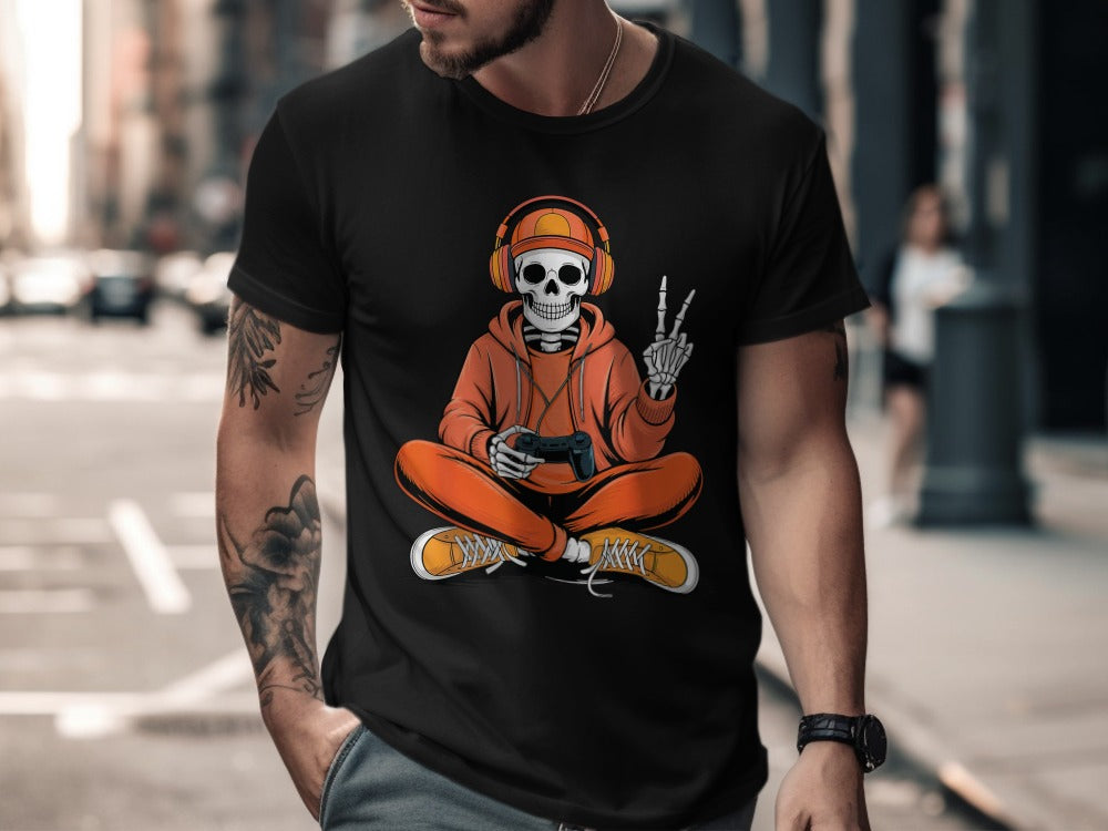Funny Halloween Skeleton Gamer Video Gaming Spooky controller T-Shirt