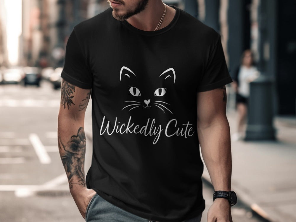 Wickedly Cute Halloween Black Cat Pumpkin Ghost Spooky Season T-Shirt
