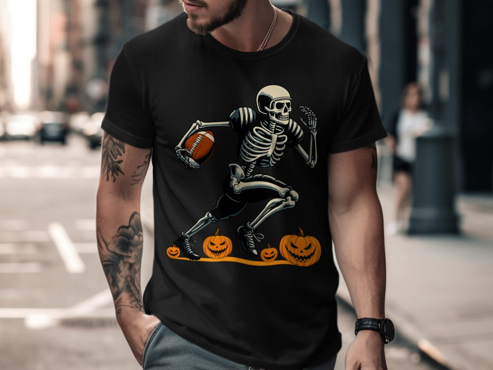 American Football Skeleton Halloween Spooky Sports Football Fan T-Shirt