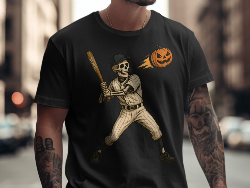 Baseball Player Halloween Pumpkin Skeleton Ghost Boo Spooky T-Shirt