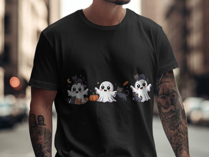 Cute Halloween Cat Ghosts Halloween Black Cat Pumpkin Ghost Spooky Season T-Shirt