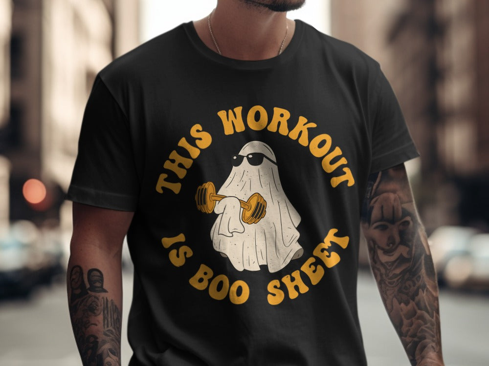 This Workout Is Boo Sheet Working Out Ghost Gym Halloween Fitness Weightlifting Horror Exercise T-Shirt