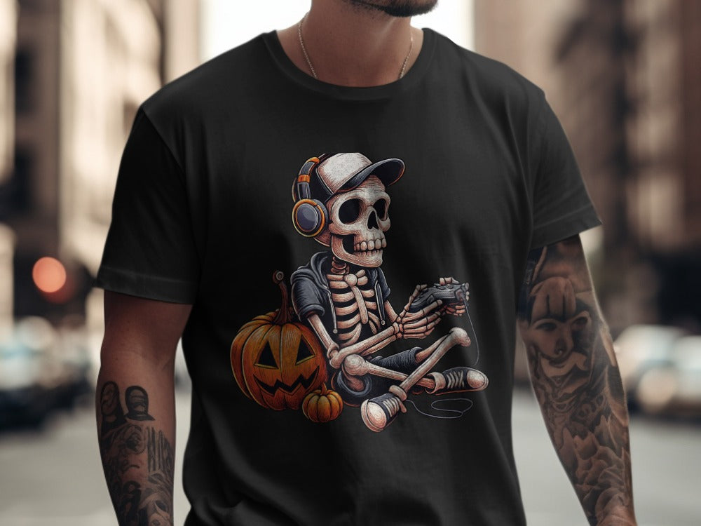 Funny Halloween Skeleton Gamer Video Gaming Spooky controller T-Shirt
